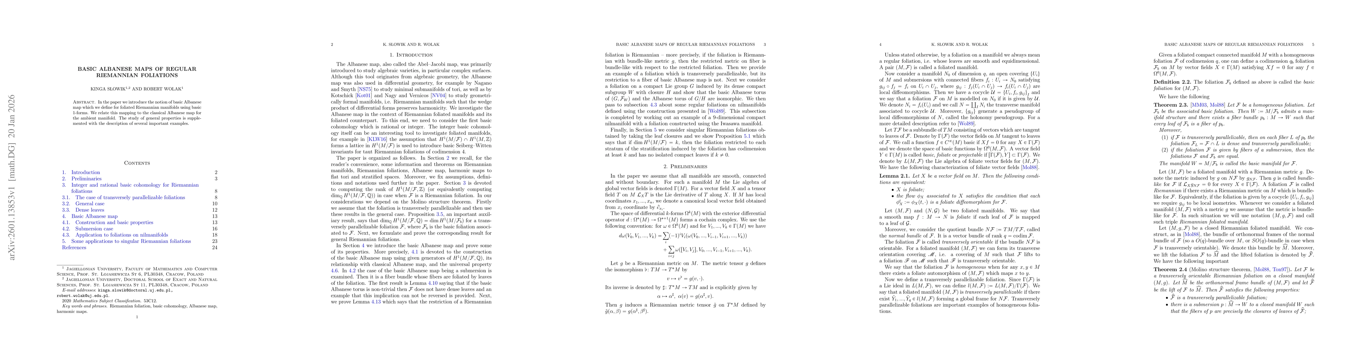 Thumbnail for Basic Albanese maps of regular Riemannian foliations