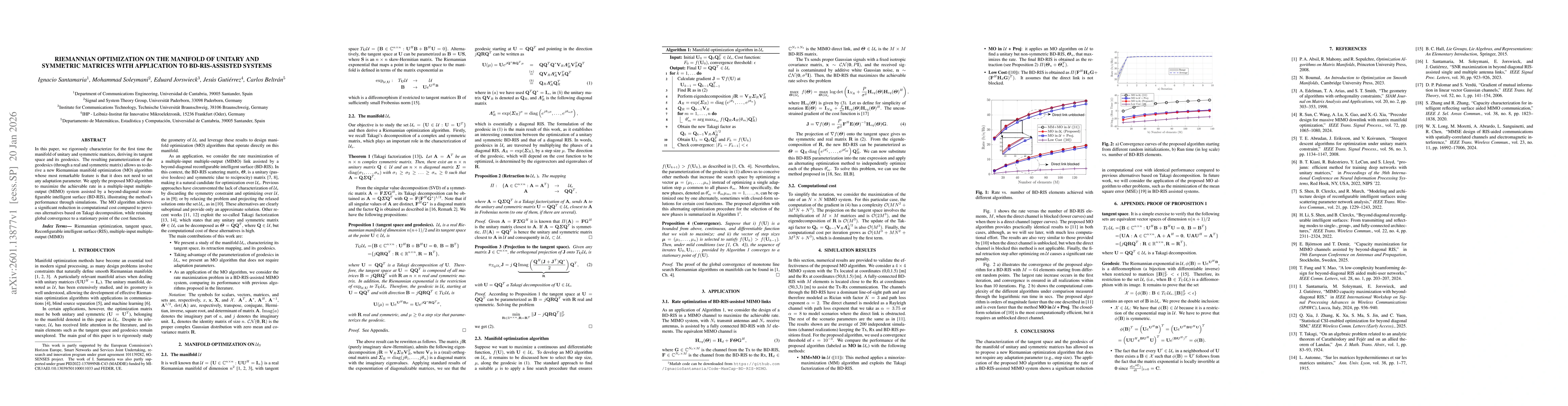 Thumbnail for Riemannian optimization on the manifold of unitary and symmetric matrices with application to BD-RIS-assisted systems