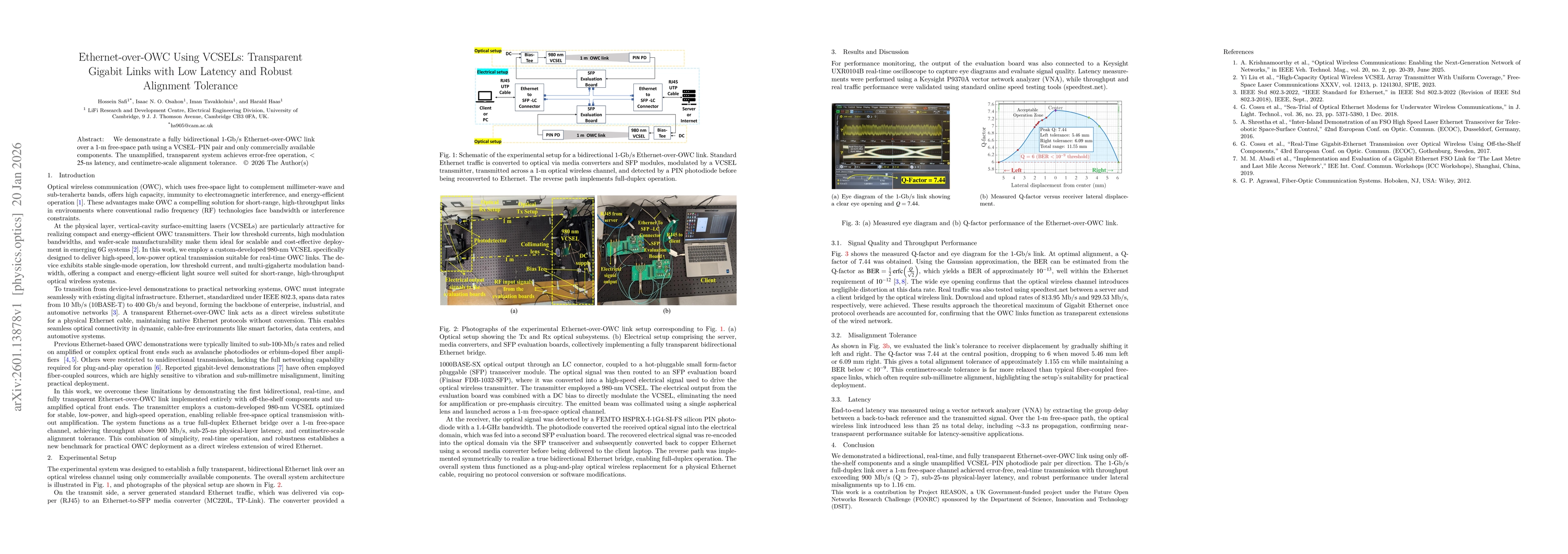 Thumbnail for Ethernet-over-OWC Using VCSELs: Transparent Gigabit Links with Low Latency and Robust Alignment Tolerance