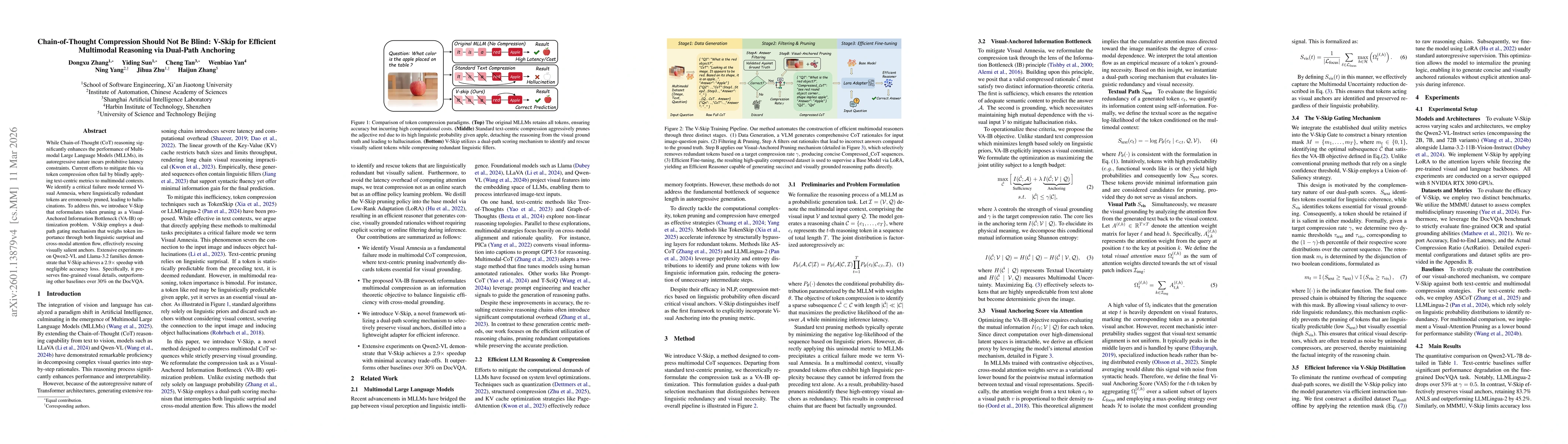 Thumbnail for Chain-of-Thought Compression Should Not Be Blind: V-Skip for Efficient Multimodal Reasoning via Dual-Path Anchoring