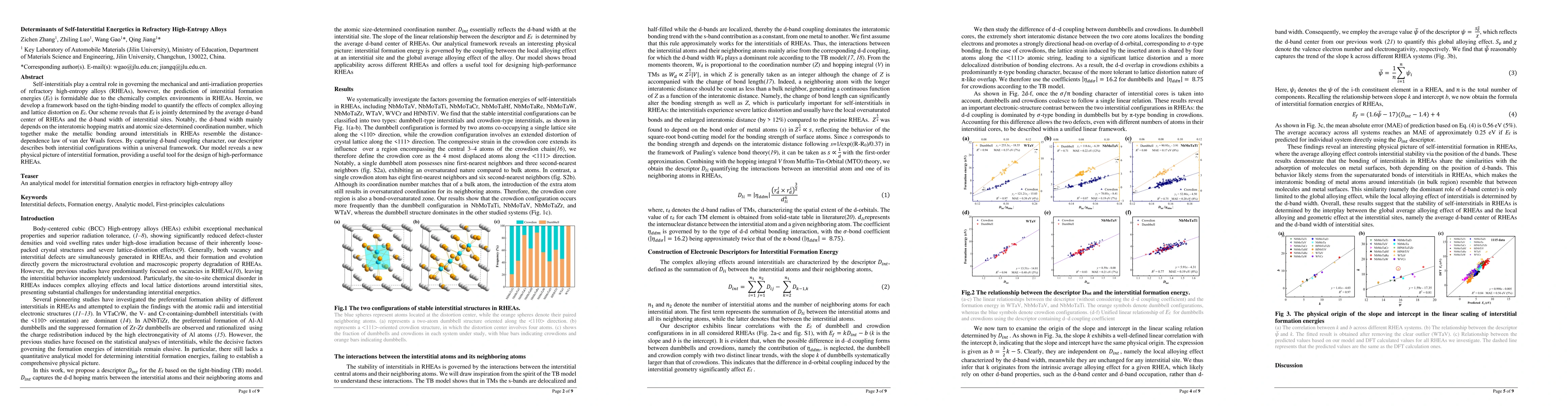 Thumbnail for Determinants of Self-Interstitial Energetics in Refractory High-Entropy Alloys