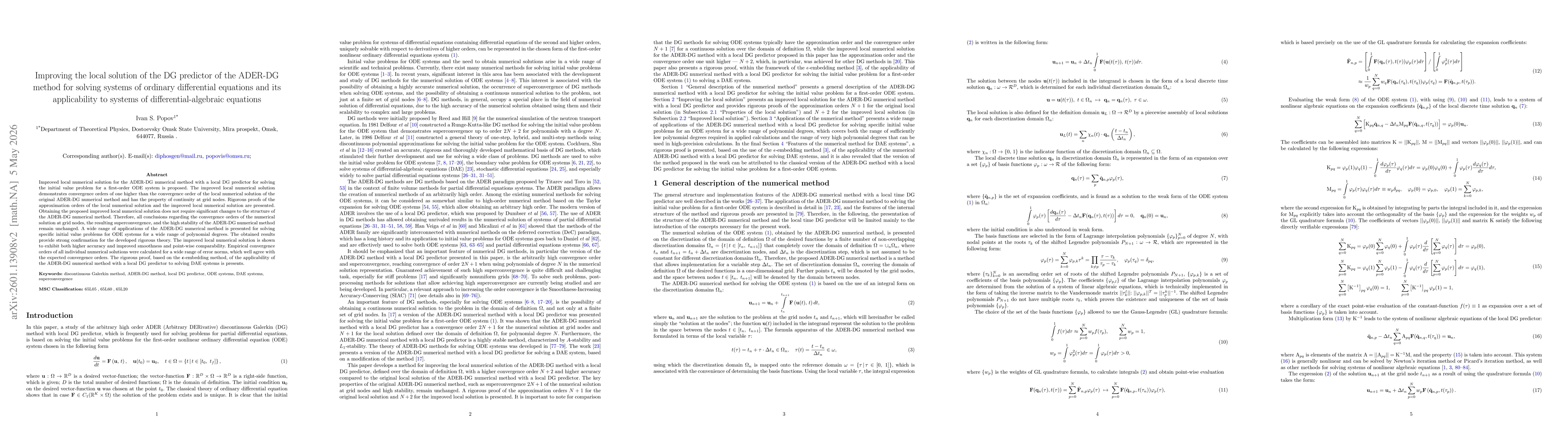 Thumbnail for Improving the local solution of the DG predictor of the ADER-DG method for solving systems of ordinary differential equations and its applicability to systems of differential-algebraic equations