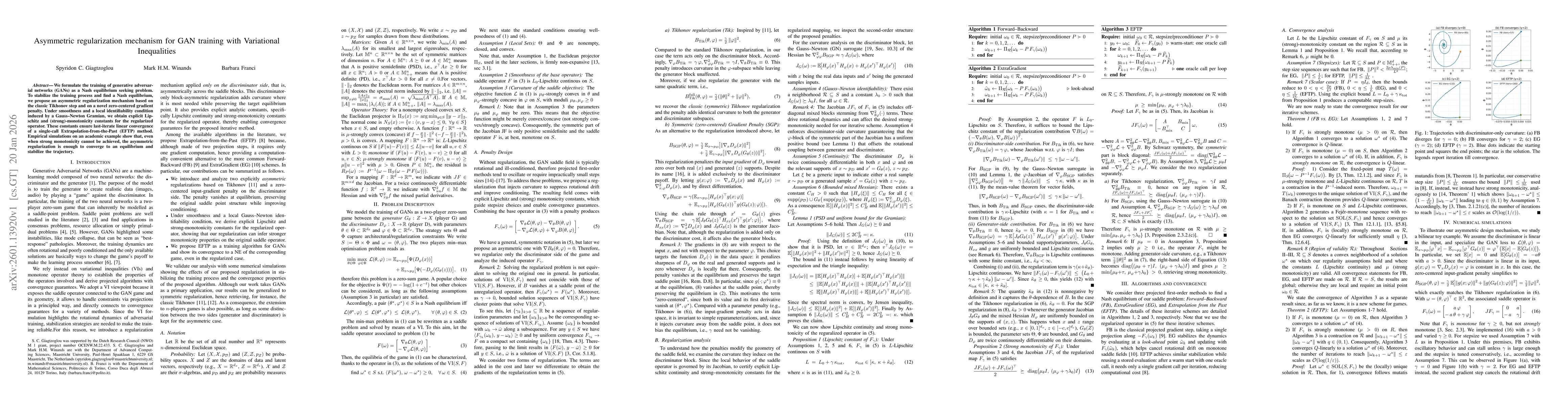 Thumbnail for Asymmetric regularization mechanism for GAN training with Variational Inequalities