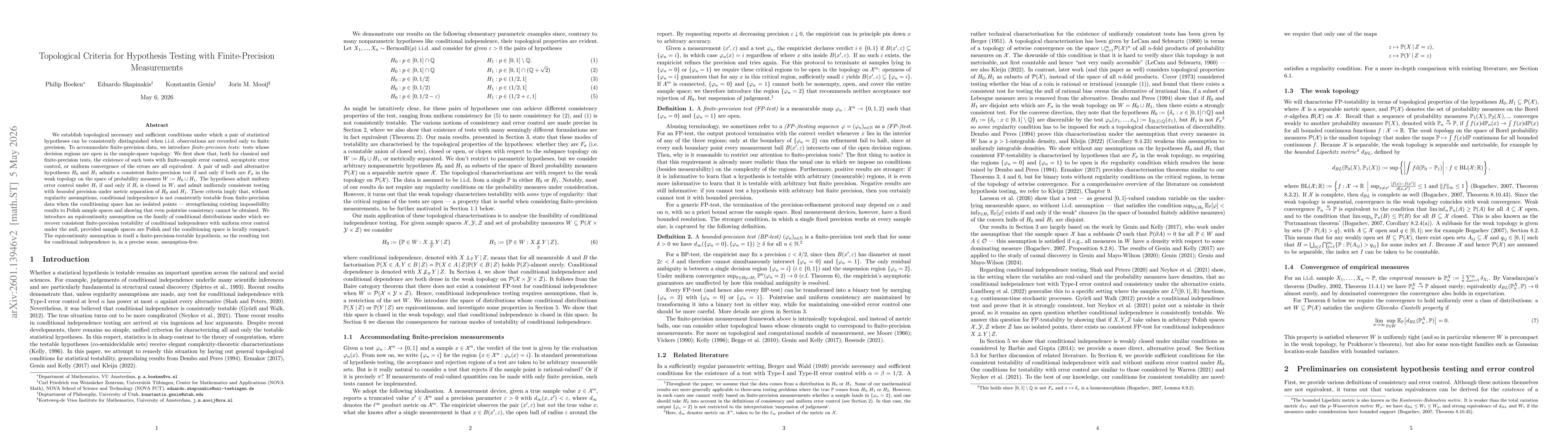 Thumbnail for Topological Criteria for Hypothesis Testing with Finite-Precision Measurements