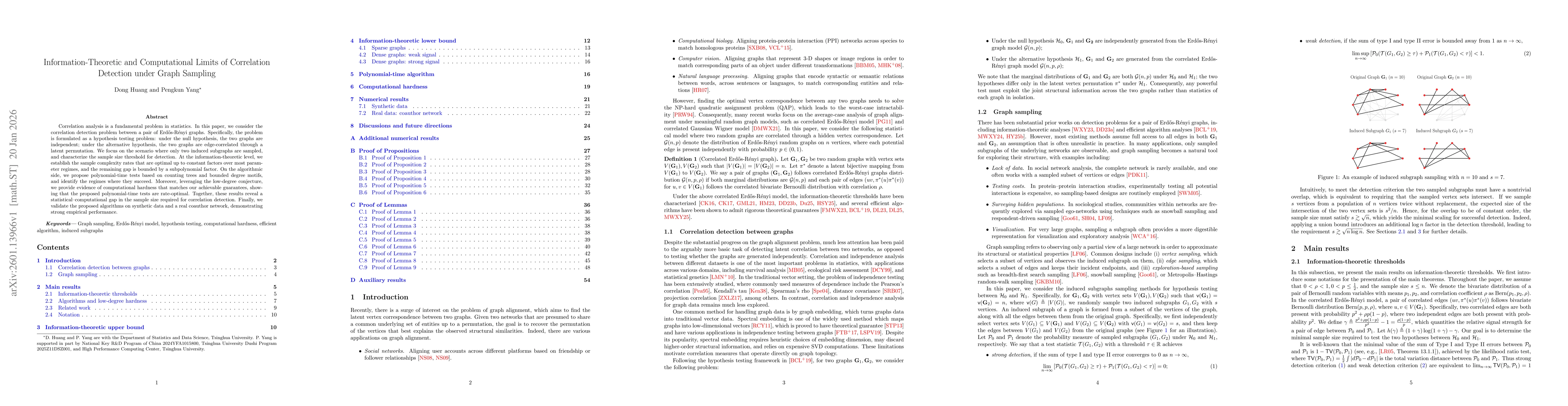 Thumbnail for Information-Theoretic and Computational Limits of Correlation Detection under Graph Sampling