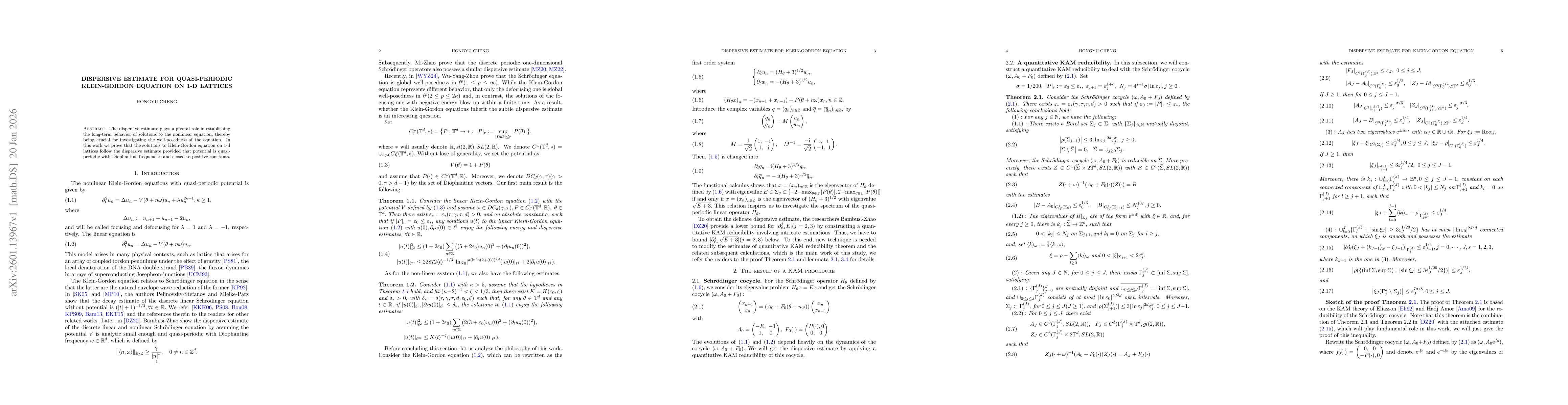 Thumbnail for Dispersive estimate for quasi-periodic Klein-Gordon equation on 1-d lattices