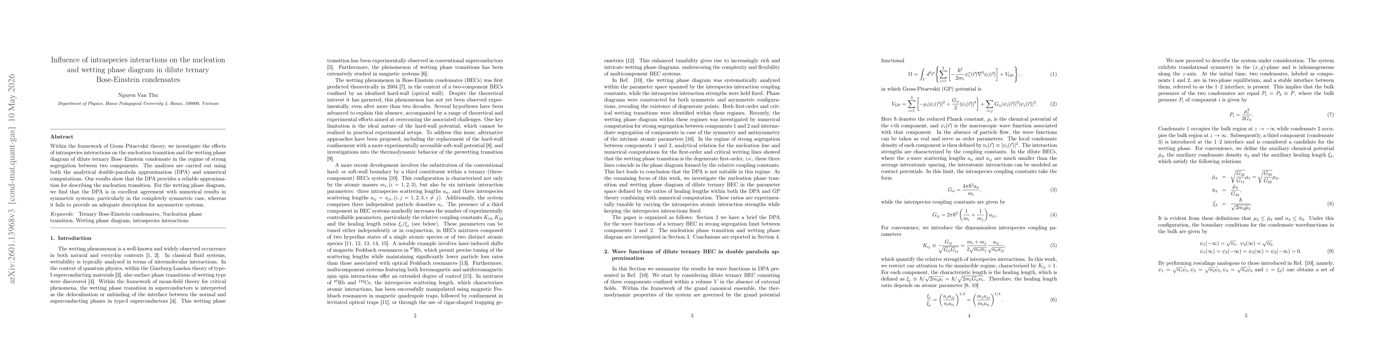 Thumbnail for Influence of intraspecies interactions on the diversity of the wetting phase diagram in dilute ternary Bose-Einstein condensates