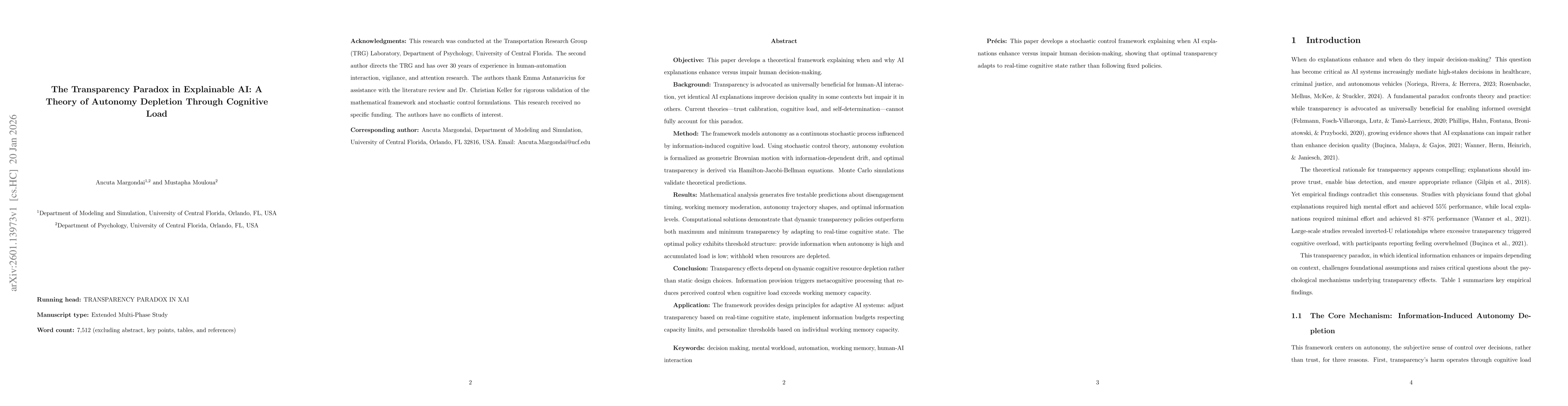 Thumbnail for The Transparency Paradox in Explainable AI: A Theory of Autonomy Depletion Through Cognitive Load