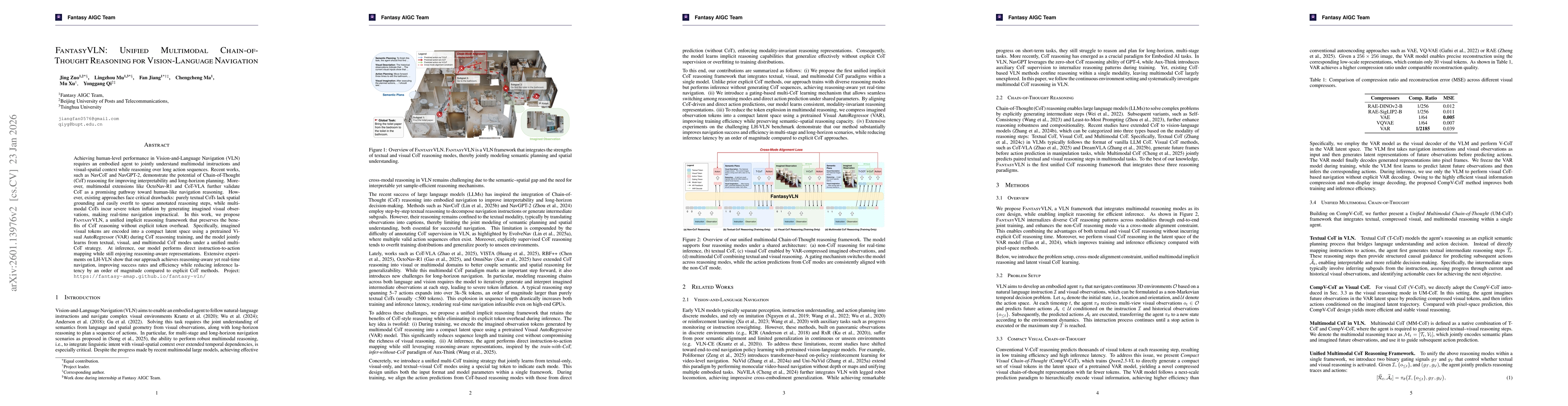 Thumbnail for FantasyVLN: Unified Multimodal Chain-of-Thought Reasoning for Vision-Language Navigation