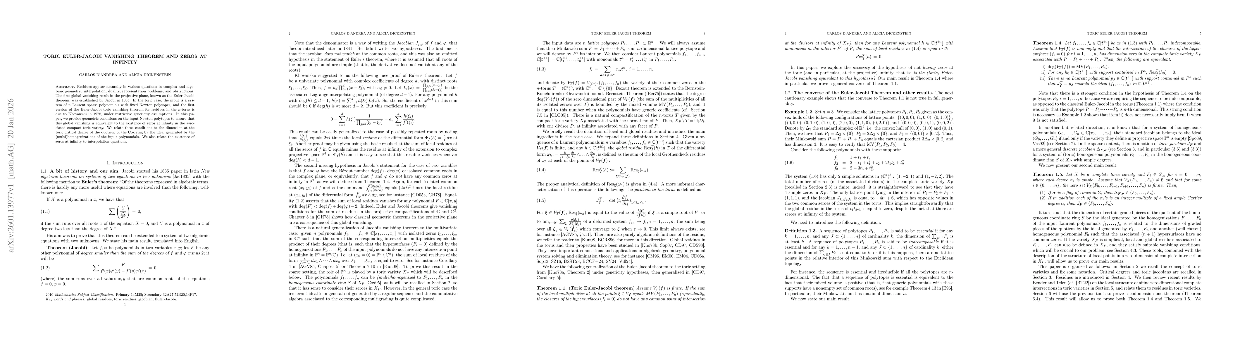 Thumbnail for Toric Euler-Jacobi vanishing theorem and zeros at infinity