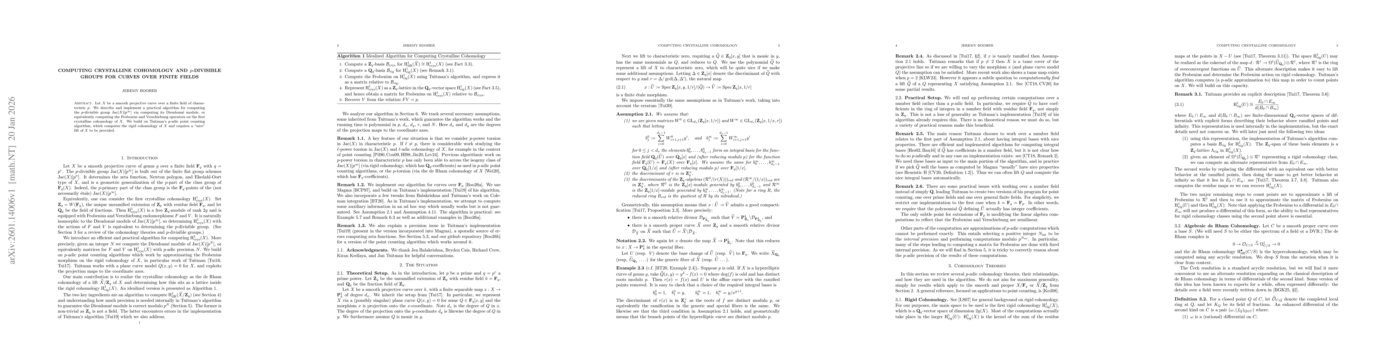 Thumbnail for Computing Crystalline Cohomology and p-Divisible Groups for Curves over Finite Fields