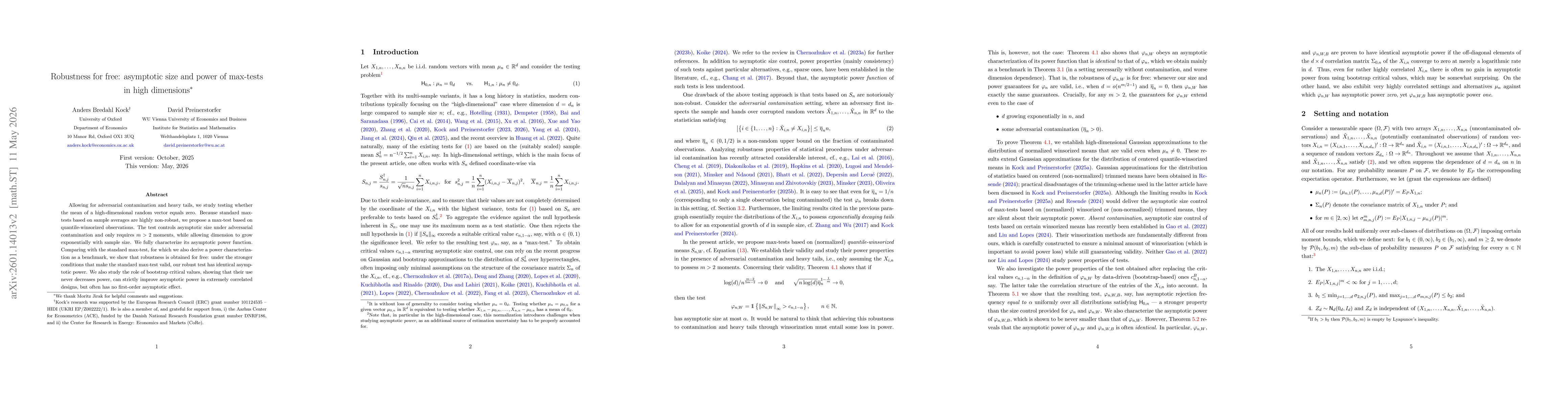 Thumbnail for Robustness for free: asymptotic size and power of max-tests in high dimensions