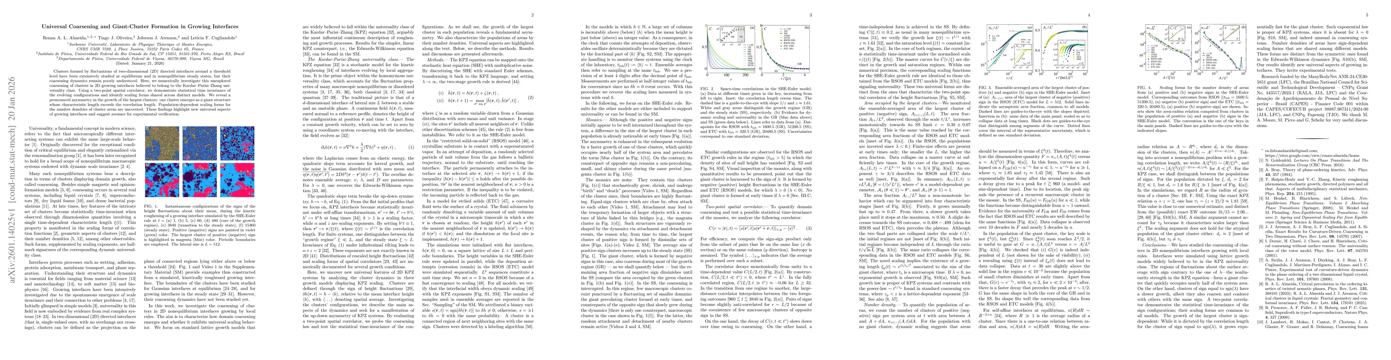Thumbnail for Universal Coarsening and Giant-Cluster Formation in Growing Interfaces