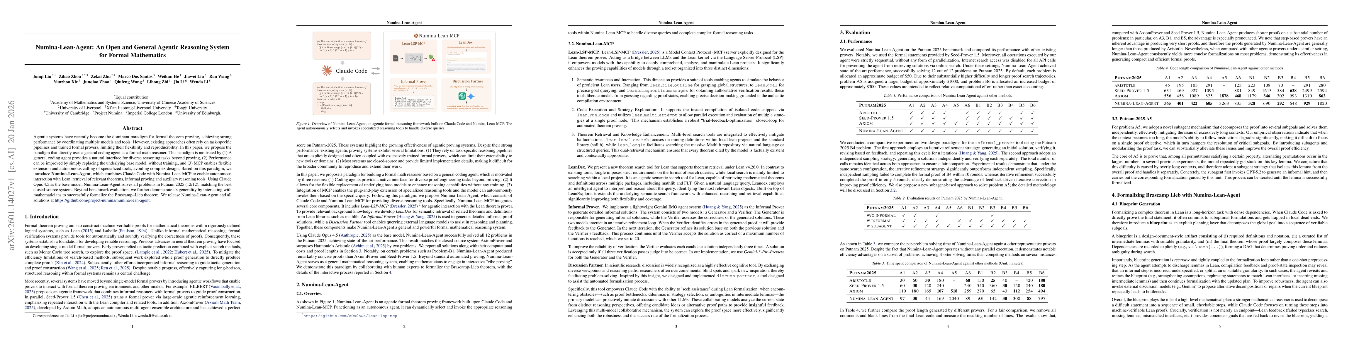 Thumbnail for Numina-Lean-Agent: An Open and General Agentic Reasoning System for Formal Mathematics