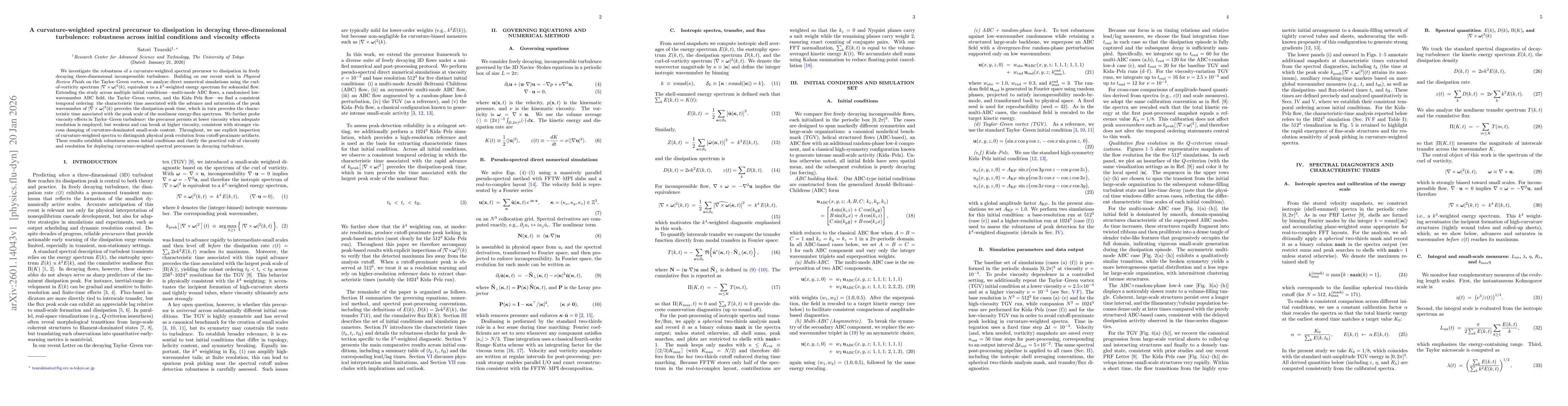 Thumbnail for A curvature-weighted spectral precursor to dissipation in decaying three-dimensional turbulence: robustness across initial conditions and viscosity effects