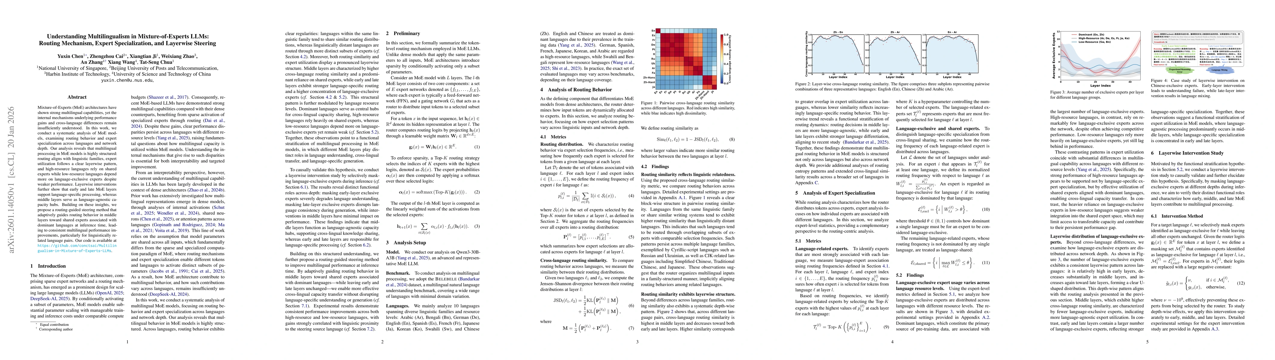 Thumbnail for Understanding Multilingualism in Mixture-of-Experts LLMs: Routing Mechanism, Expert Specialization, and Layerwise Steering