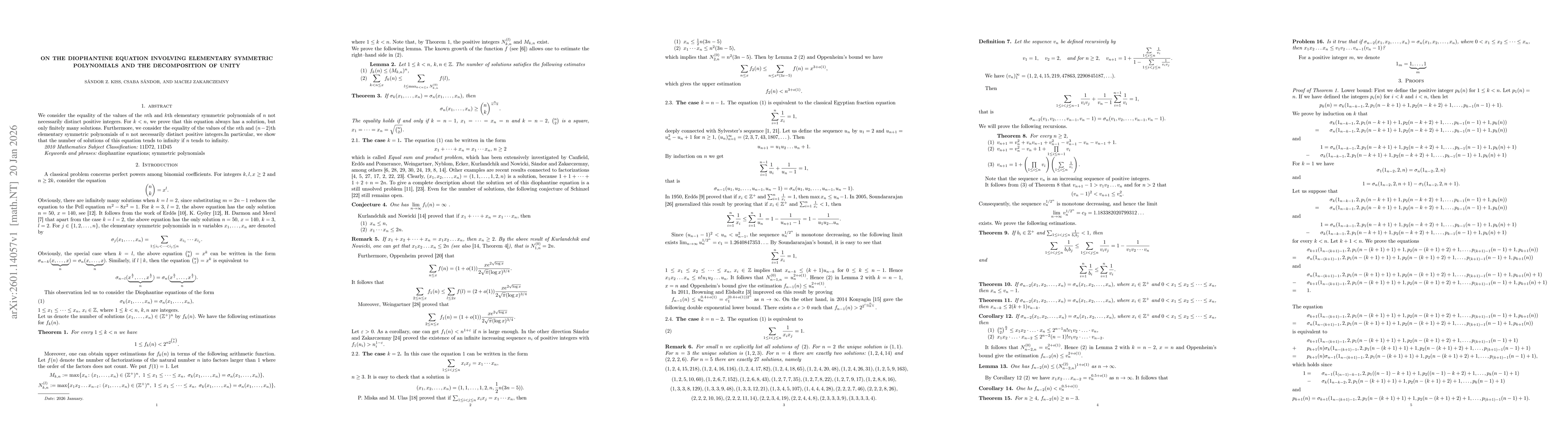 Thumbnail for On the Diophantine Equation Involving Elementary Symmetric Polynomials and the Decomposition of Unity