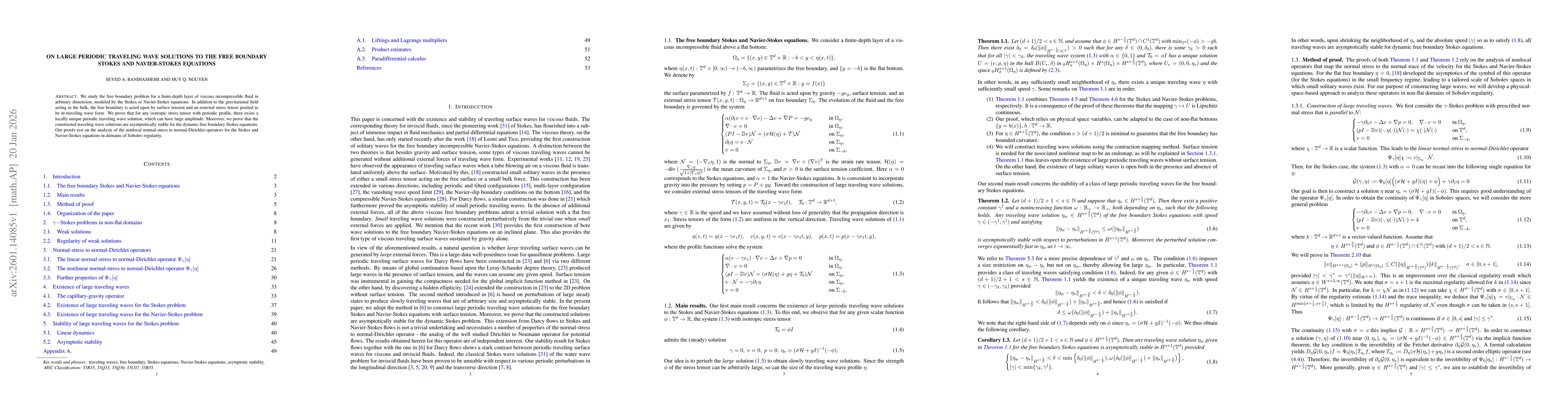 Thumbnail for On large periodic traveling wave solutions to the free boundary Stokes and Navier-Stokes equations