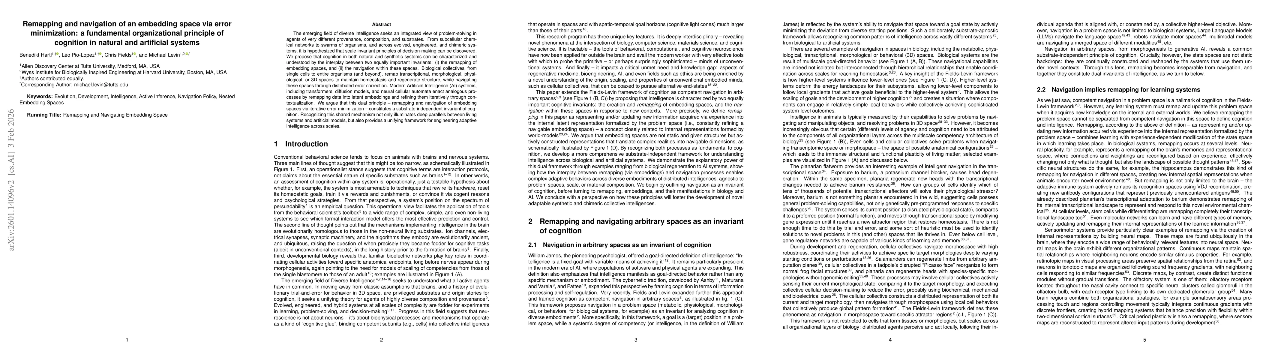 Thumbnail for Remapping and navigation of an embedding space via error minimization: a fundamental organizational principle of cognition in natural and artificial systems