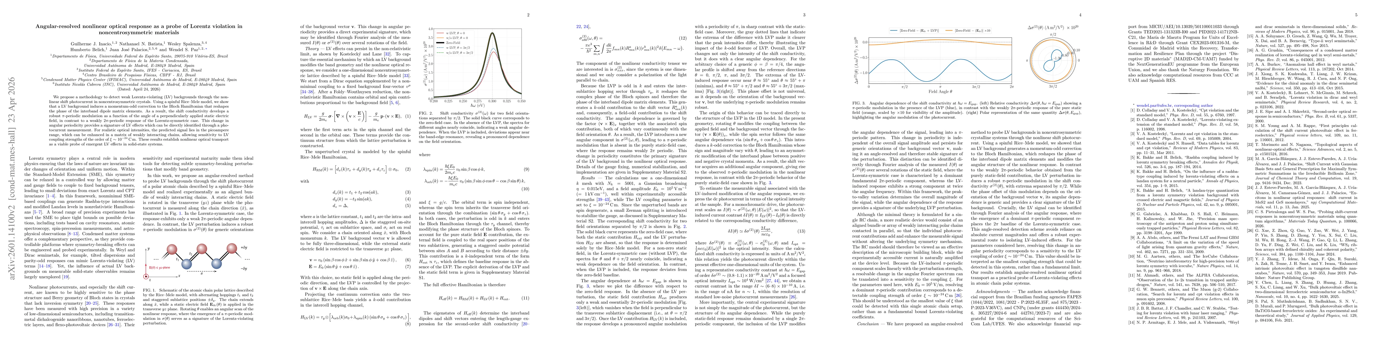 Thumbnail for Nonlinear optical response as a probe of emergent Lorentz symmetry violation in noncentrosymmetric materials
