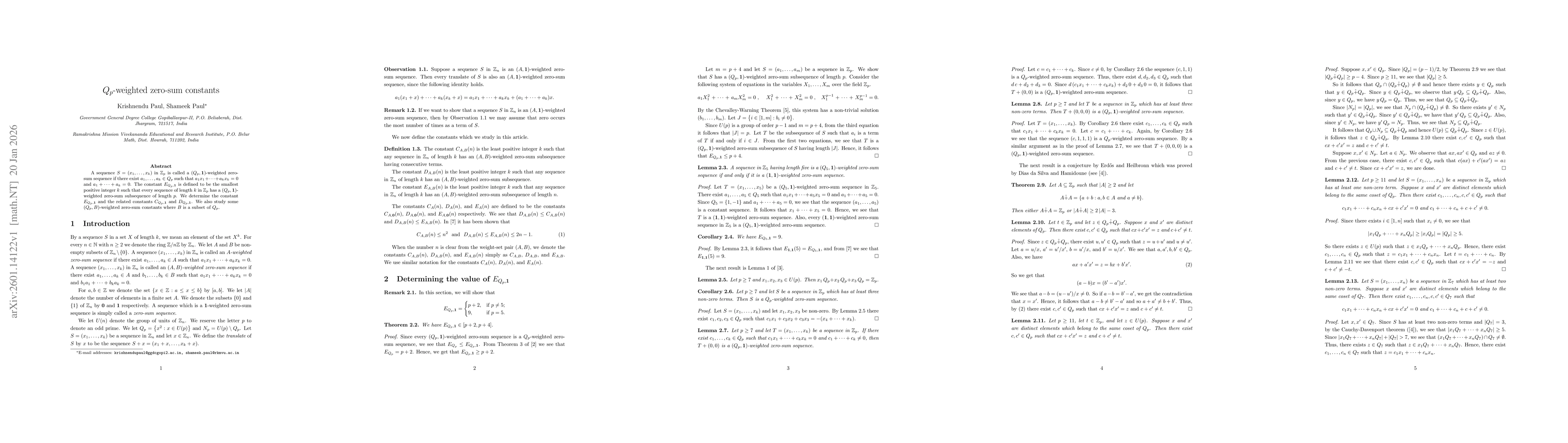 Thumbnail for $Q_p$-weighted zero-sum constants