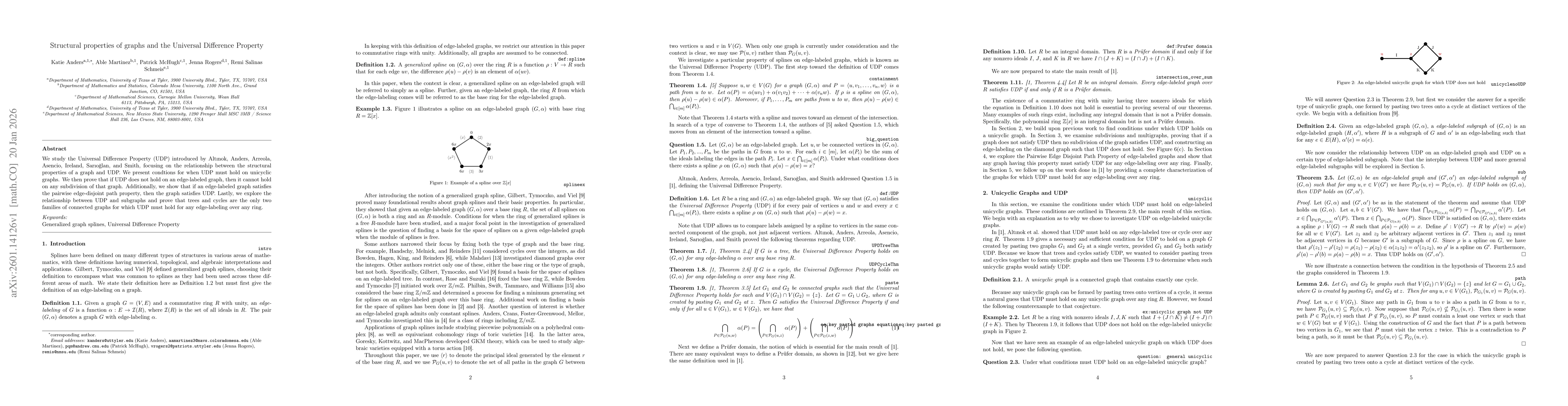 Thumbnail for Structural properties of graphs and the Universal Difference Property