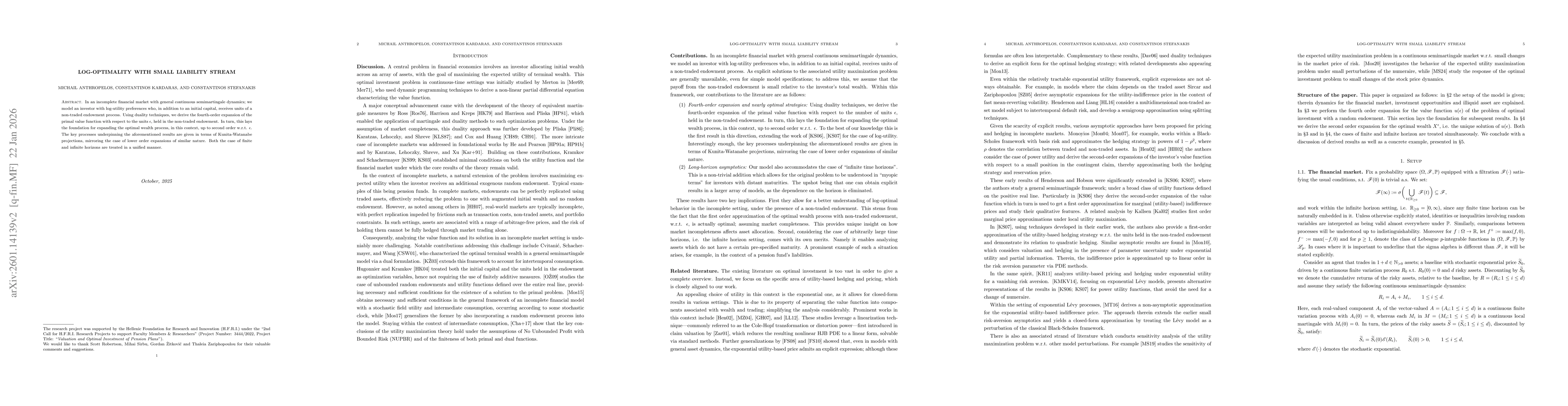 Thumbnail for Log-optimality with small liability stream