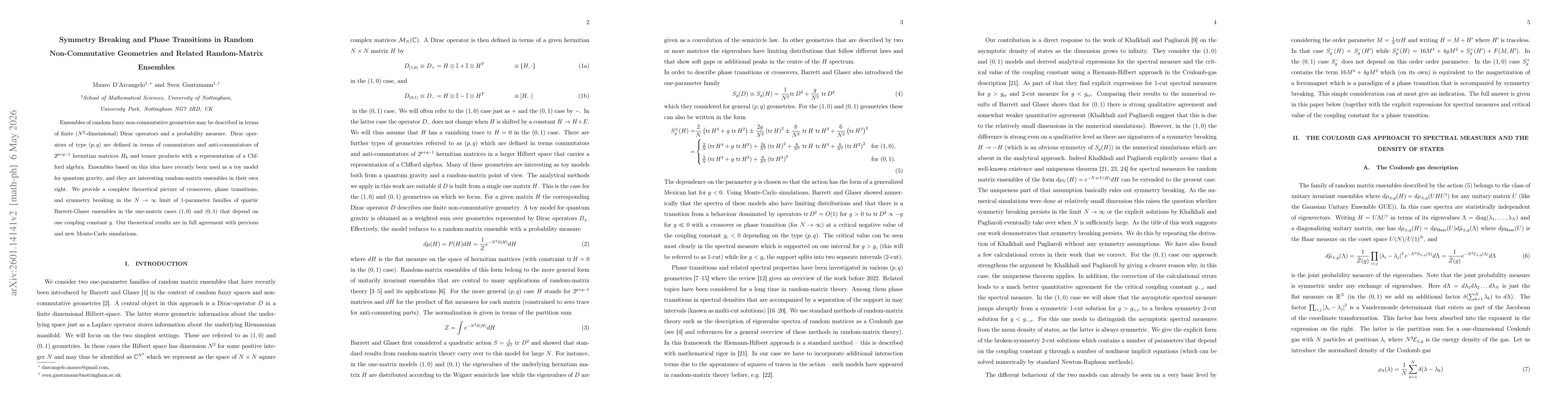 Thumbnail for Symmetry Breaking and Phase Transitions in Random Non-Commutative Geometries and Related Random-Matrix Ensembles