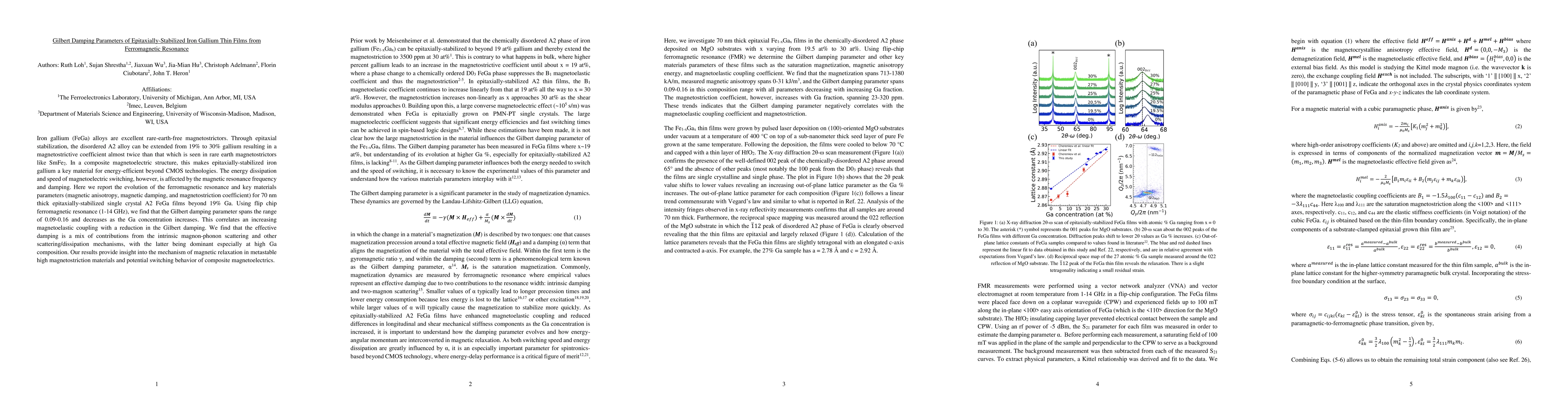 Thumbnail for Gilbert Damping Parameters of Epitaxially-Stabilized Iron Gallium Thin Films from Ferromagnetic Resonance