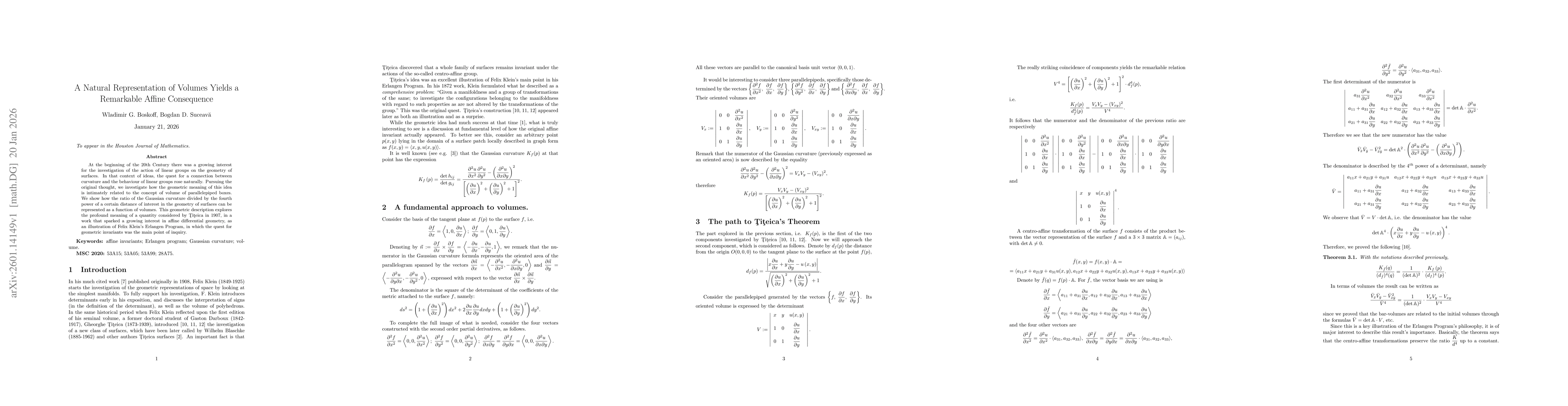 Thumbnail for A Natural Representation of Volumes Yields a Remarkable Affine Consequence