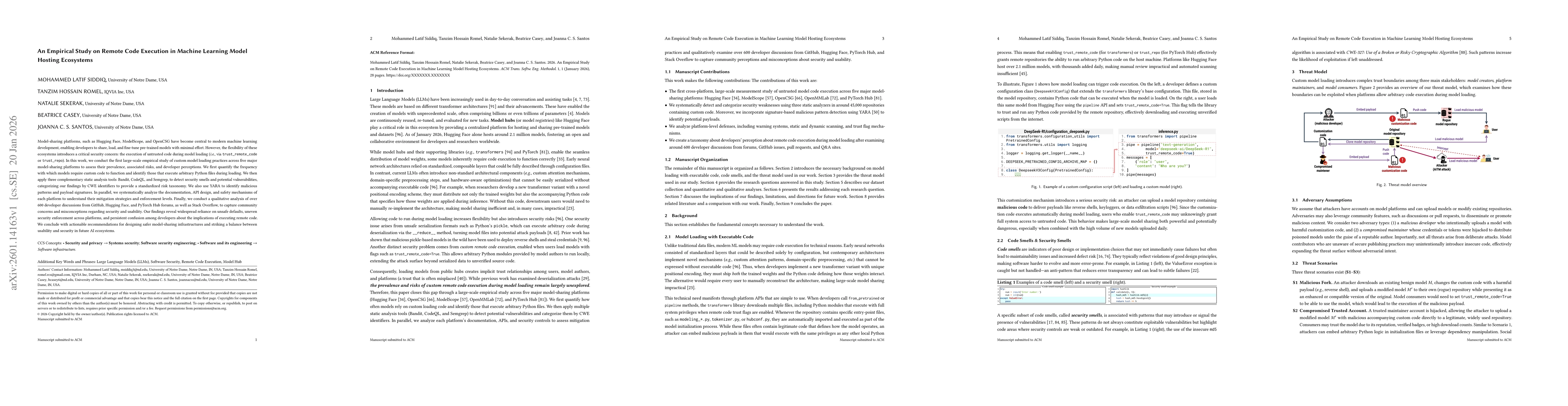 Thumbnail for An Empirical Study on Remote Code Execution in Machine Learning Model Hosting Ecosystems