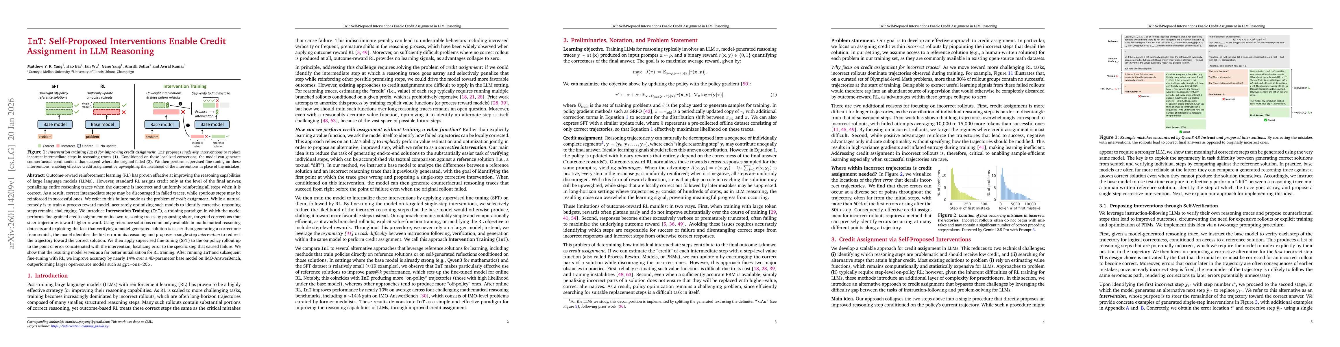 Thumbnail for InT: Self-Proposed Interventions Enable Credit Assignment in LLM Reasoning