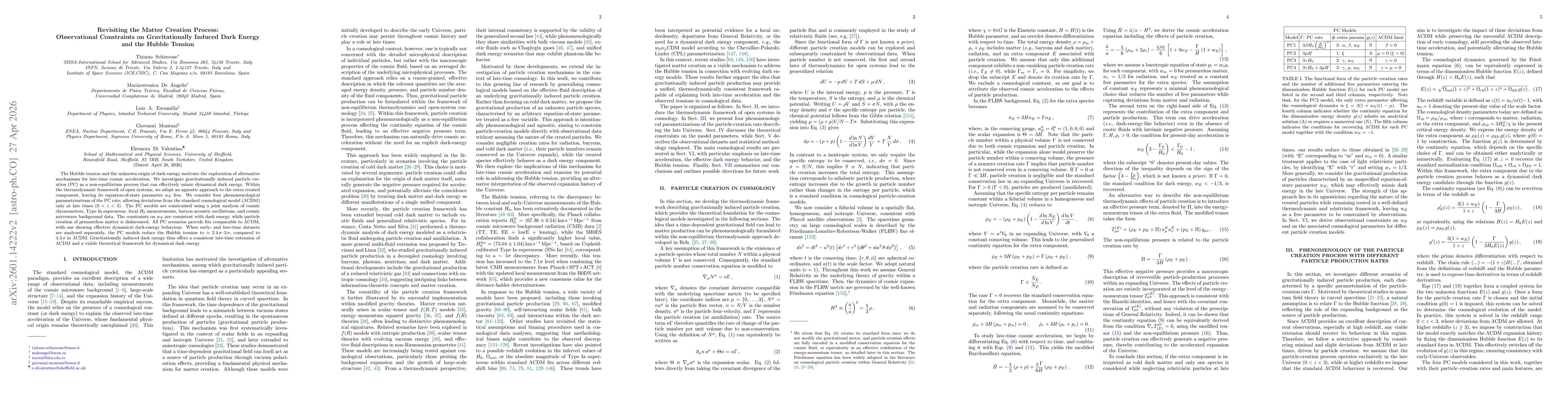 Thumbnail for Revisiting the Matter Creation Process: Observational Constraints on Gravitationally Induced Dark Energy and the Hubble Tension