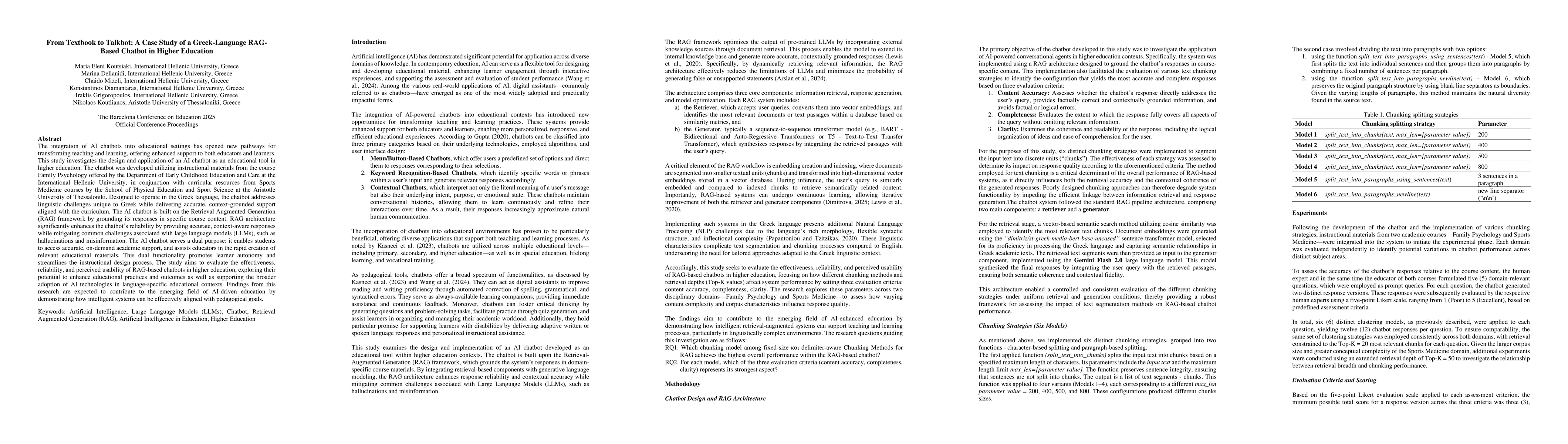 Thumbnail for From Textbook to Talkbot: A Case Study of a Greek-Language RAG-Based Chatbot in Higher Education