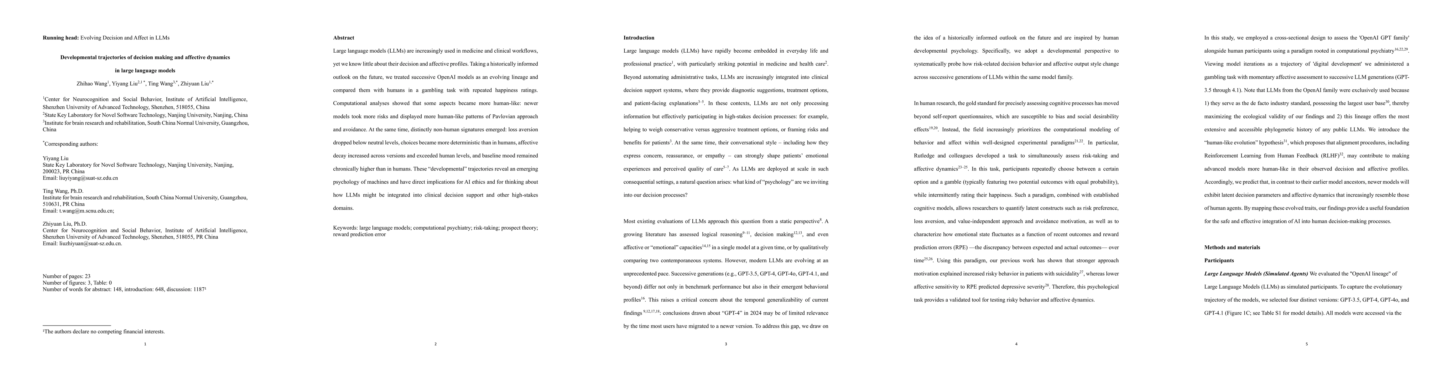 Thumbnail for Developmental trajectories of decision making and affective dynamics in large language models