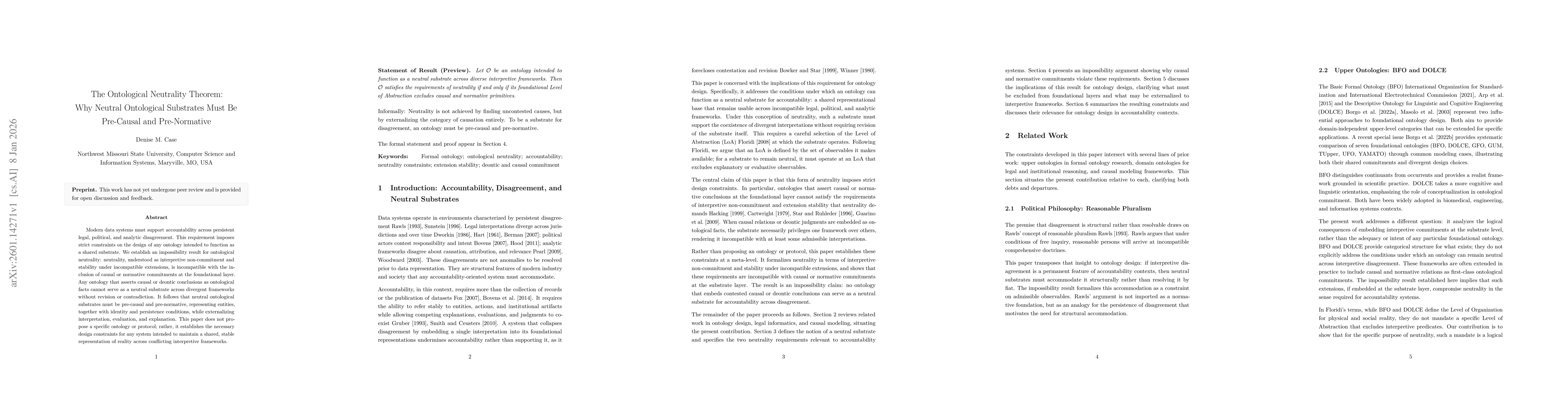 Thumbnail for The Ontological Neutrality Theorem: Why Neutral Ontological Substrates Must Be Pre-Causal and Pre-Normative