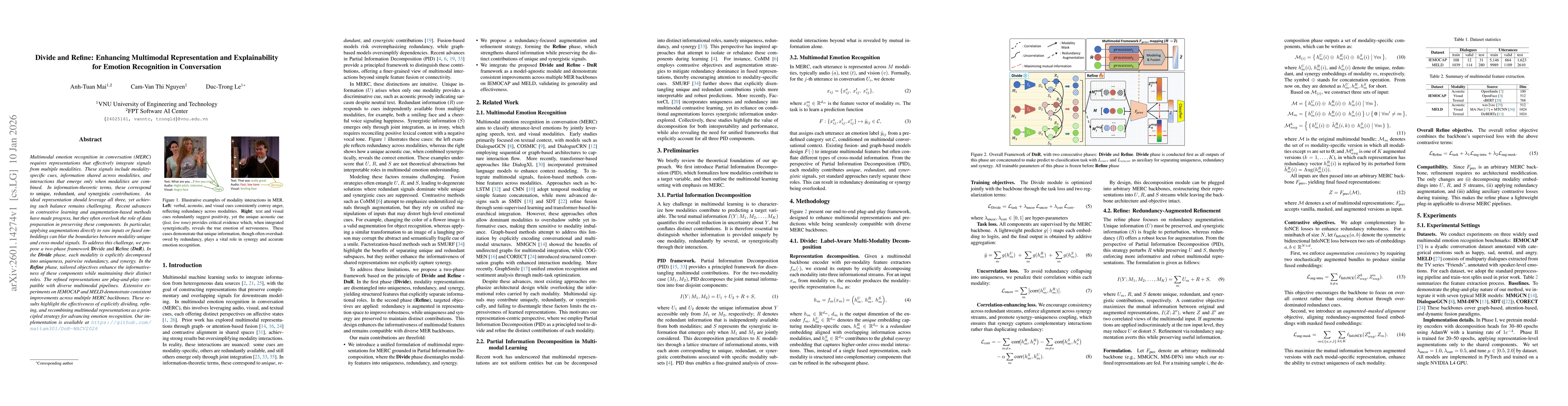 Thumbnail for Divide and Refine: Enhancing Multimodal Representation and Explainability for Emotion Recognition in Conversation