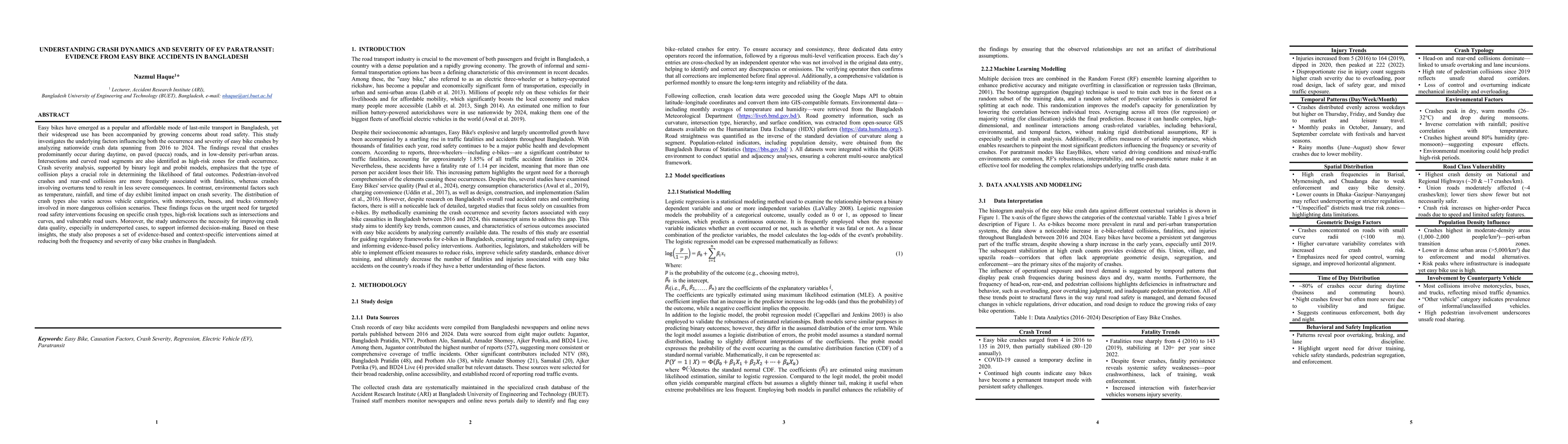 Thumbnail for Understanding Crash Dynamics and Severity of EV Paratransit: Evidence From Easy Bike Accidents in Bangladesh