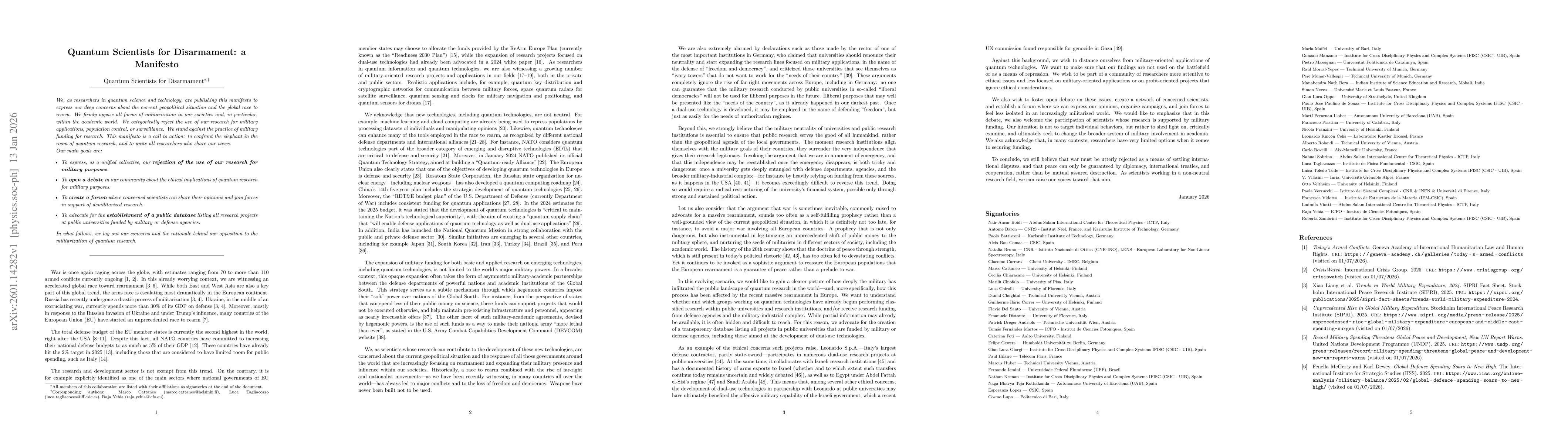 Thumbnail for Quantum scientists for disarmament: a manifesto