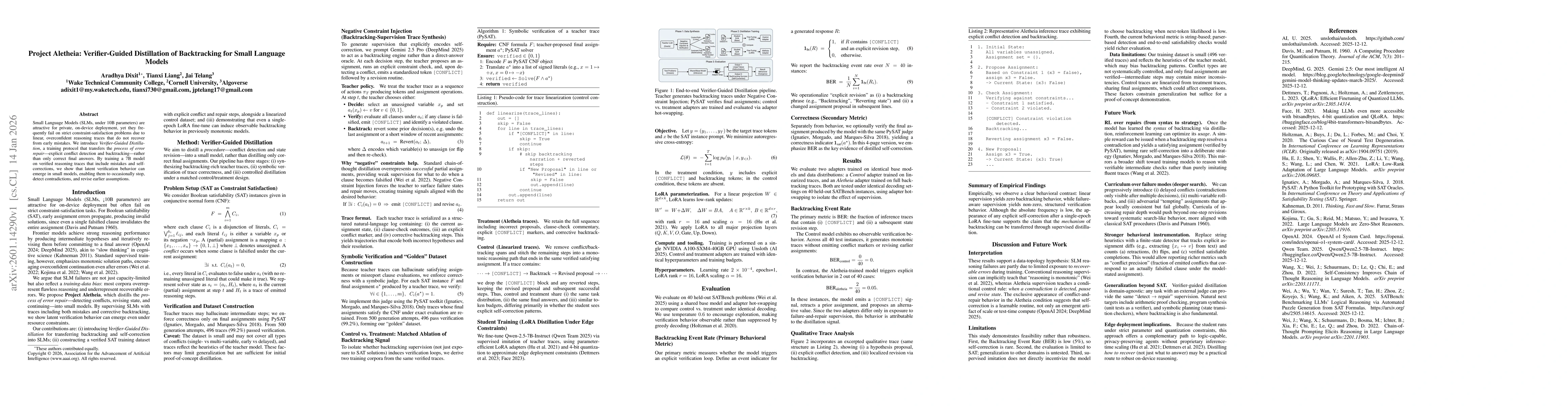 Thumbnail for Project Aletheia: Verifier-Guided Distillation of Backtracking for Small Language Models