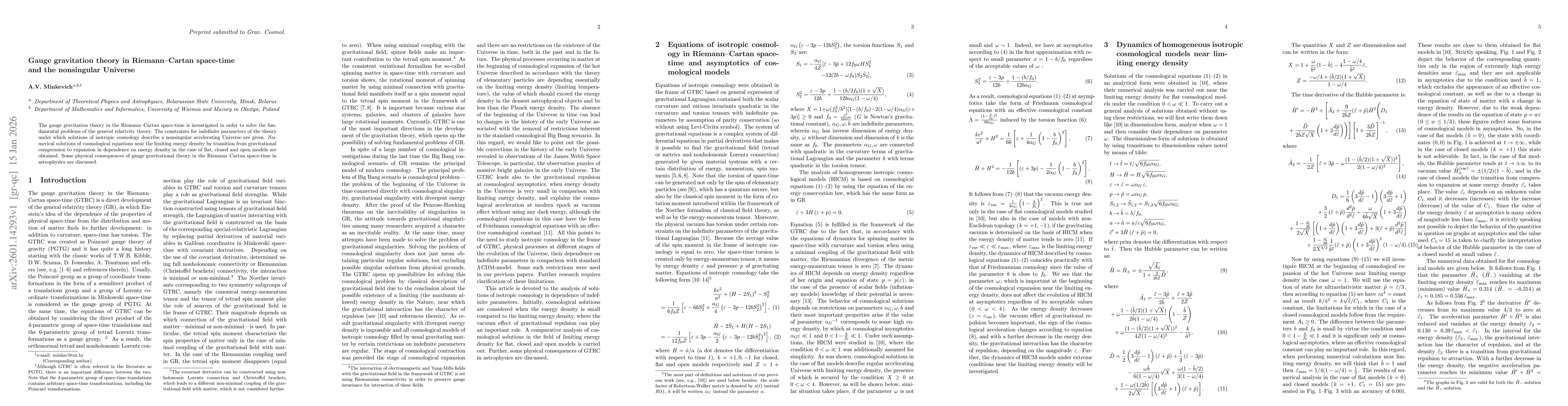 Thumbnail for Gauge gravitation theory in Riemann-Cartan space-time and the nonsingular Universe