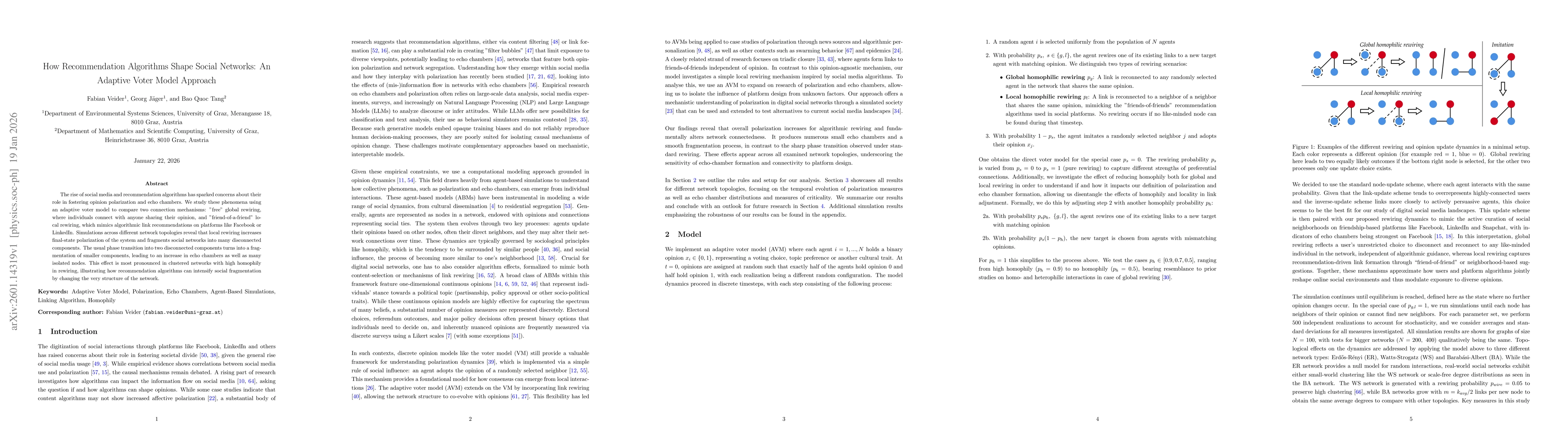 Thumbnail for How Recommendation Algorithms Shape Social Networks: An Adaptive Voter Model Approach