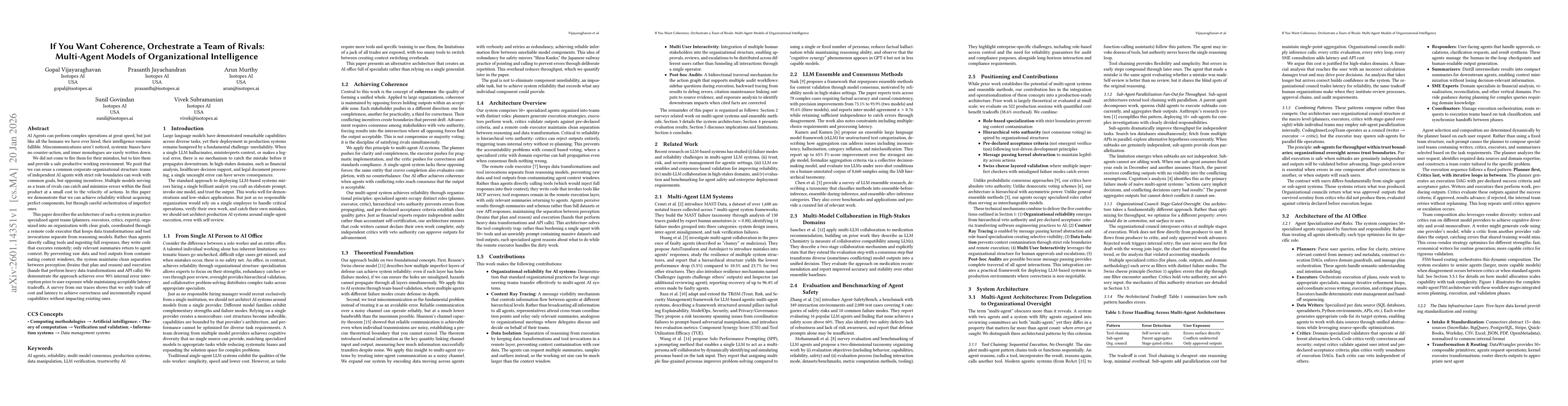 Thumbnail for If You Want Coherence, Orchestrate a Team of Rivals: Multi-Agent Models of Organizational Intelligence