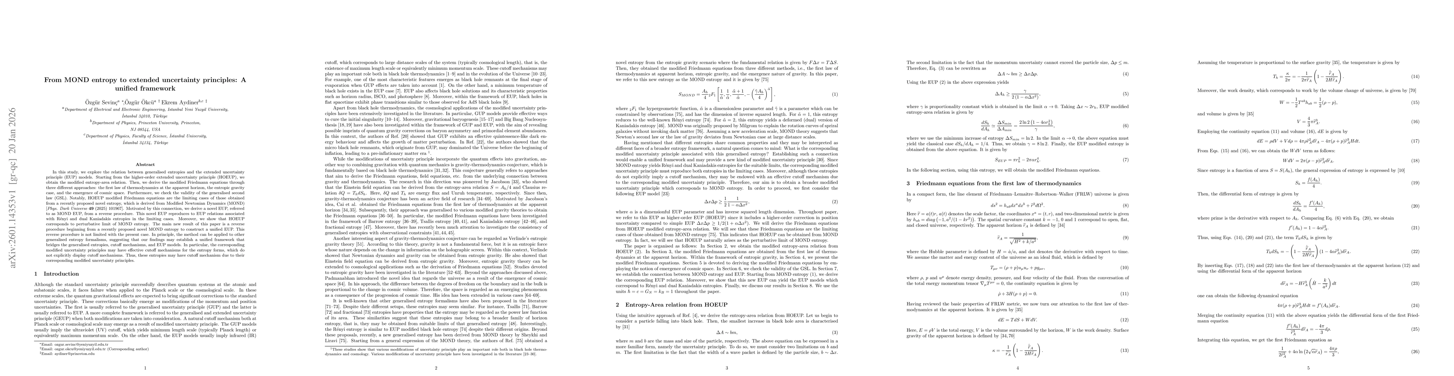 Thumbnail for From MOND entropy to extended uncertainty principles: A unified framework