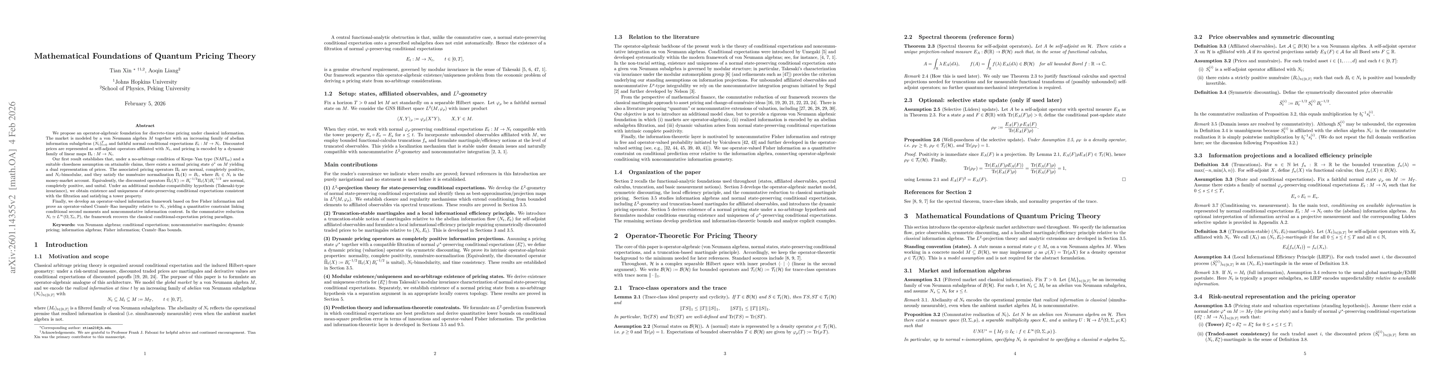 Thumbnail for Mathematical Foundations of Quantum Pricing Theory