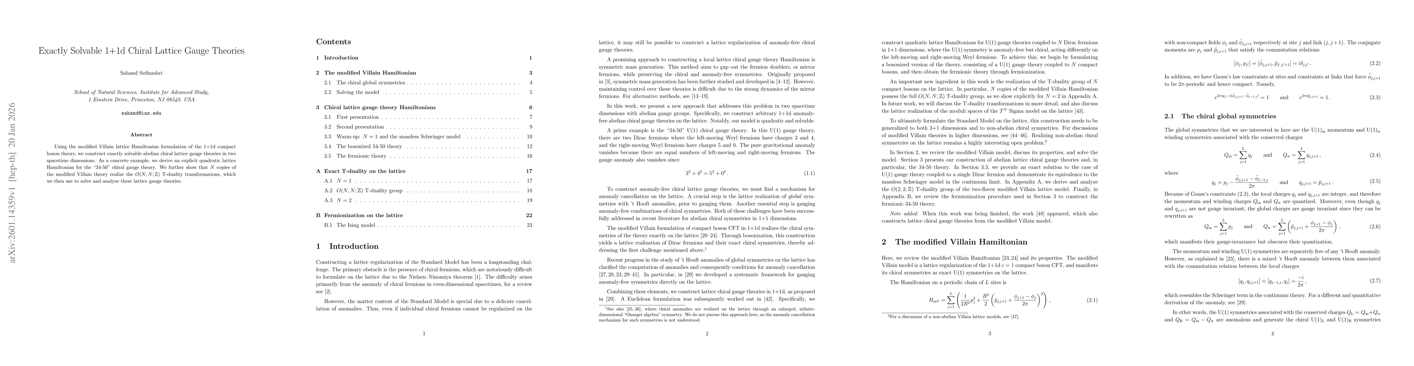 Thumbnail for Exactly Solvable 1+1d Chiral Lattice Gauge Theories