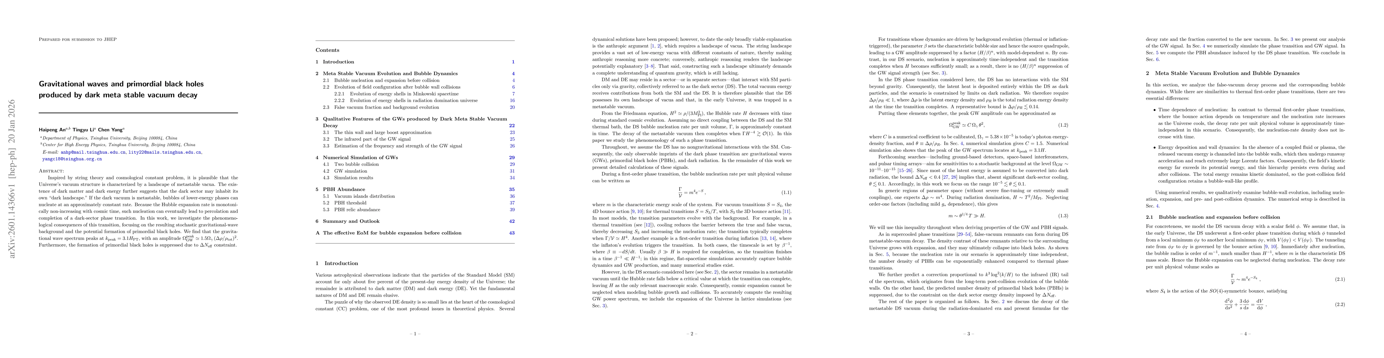 Thumbnail for Gravitational Waves and Primordial Black Holes produced by Dark Meta Stable Vacuum Decay