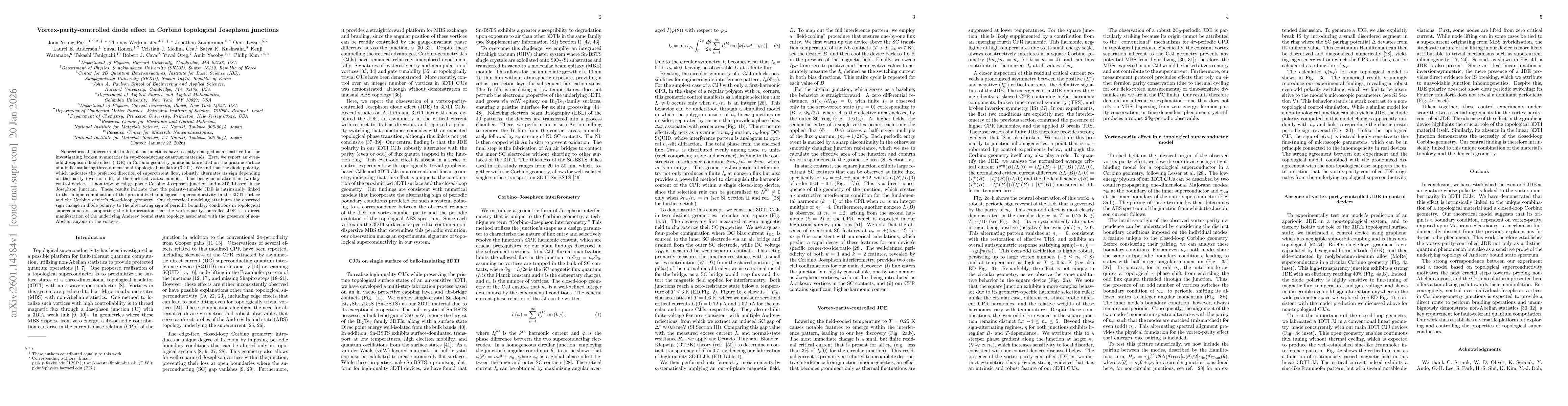 Thumbnail for Vortex-parity-controlled diode effect in Corbino topological Josephson junctions