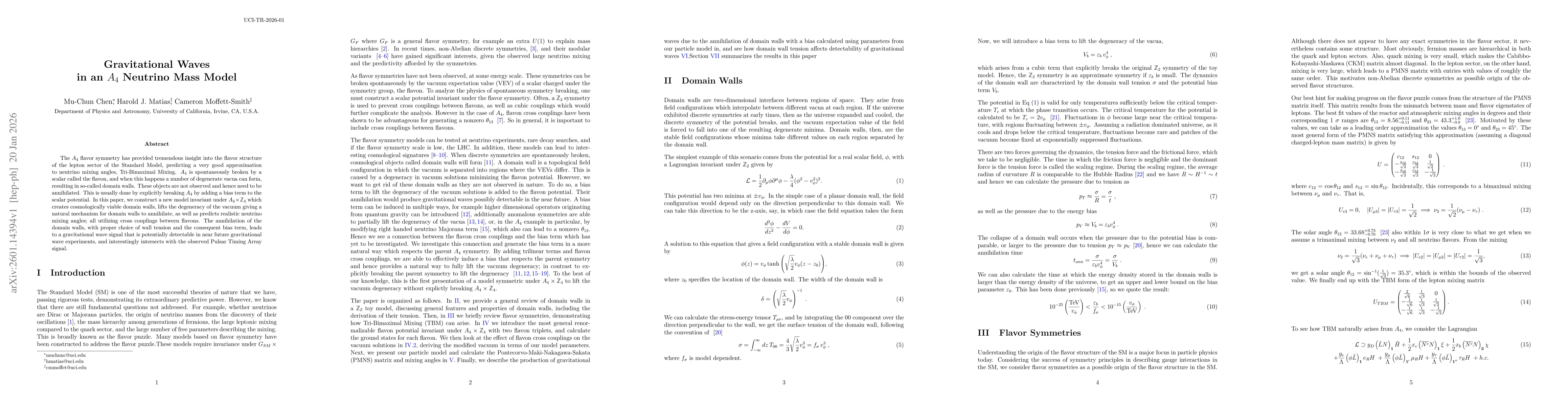 Thumbnail for Gravitational Waves in an A4 Neutrino Mass Model
