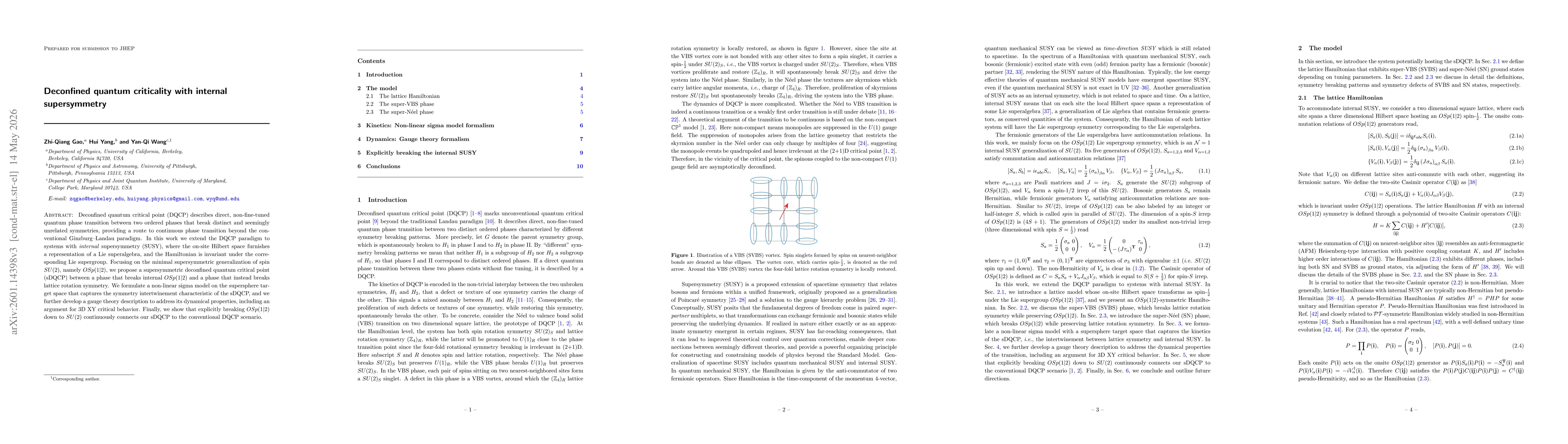 Thumbnail for Deconfined quantum criticality with internal supersymmetry